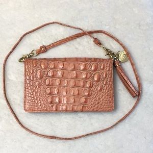 BRAHMIN Minuette Coral/Pink Croc Embossed Textured Leather Crossbody PurseWallet